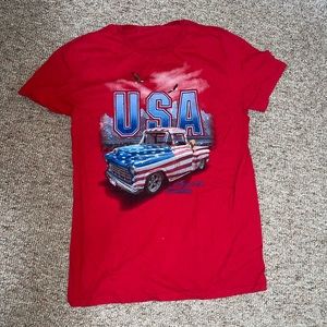 Spirit of America Mens Red Tee Shirt S/M USA American Tradition Truck Patriotic